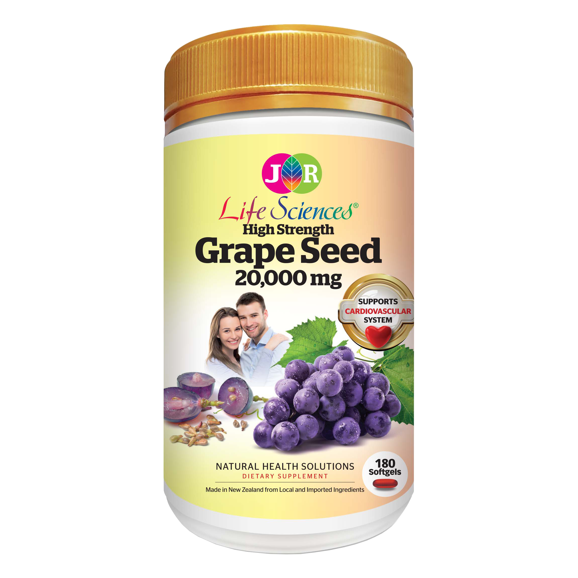 JR Life Sciences High Strength Grape Seed 20,000mg (From Fresh Grape Seed) (180 Softgels)