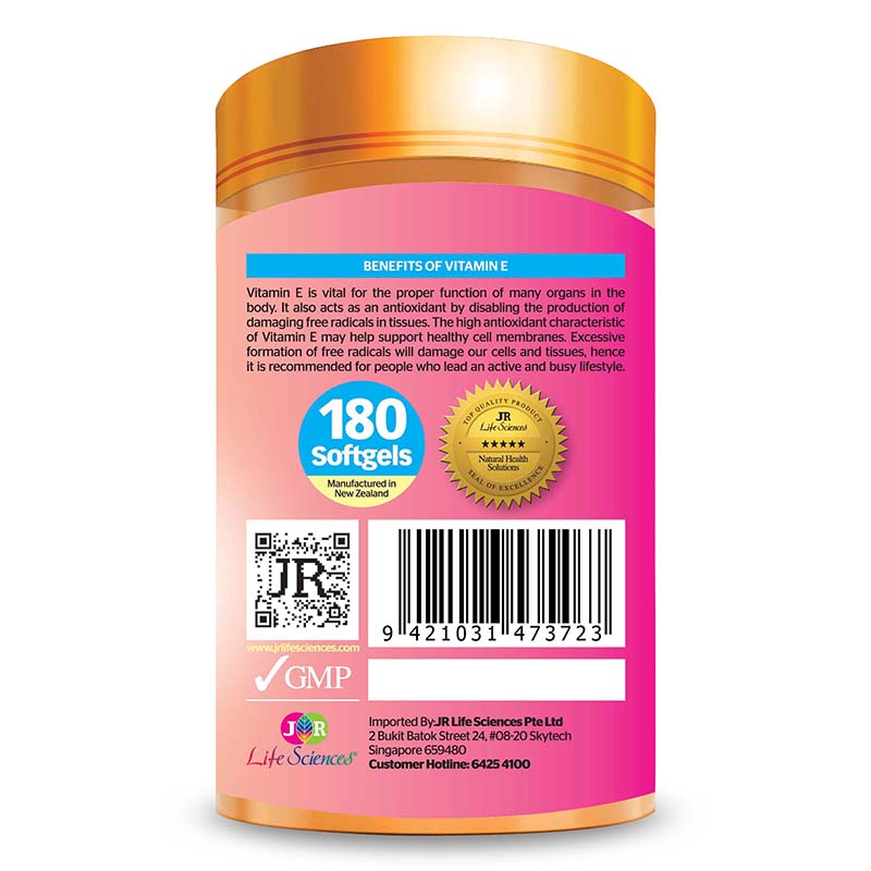 JR Life Sciences Natural Source Vitamin E400 (180 Softgels)
